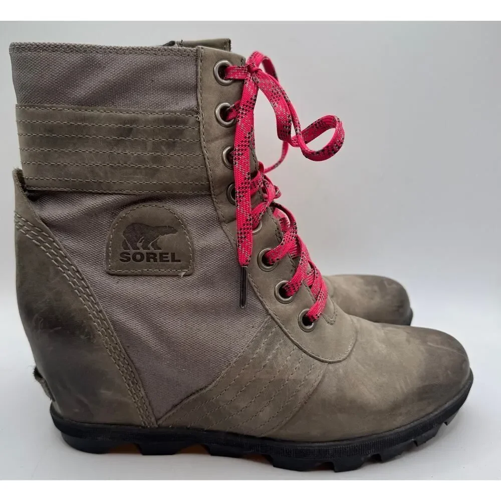 Sorel Gray Lexie Wedge Boots Women's Size‎ 10 NL3046 EUC Grey Pink Lace